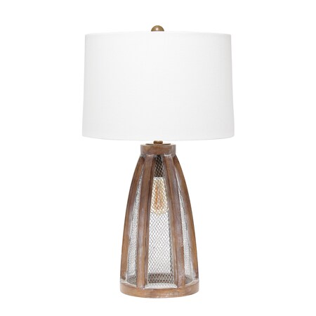 Lalia Home Wooded Arch Farmhouse Table Lamp with White Fabric Shade, Old Wood LHT-5037-OW